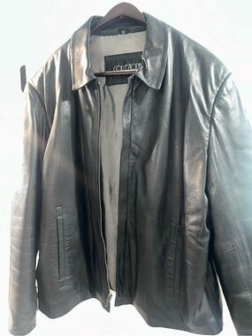 Collezione Black Leather Bomber Jacket for Men